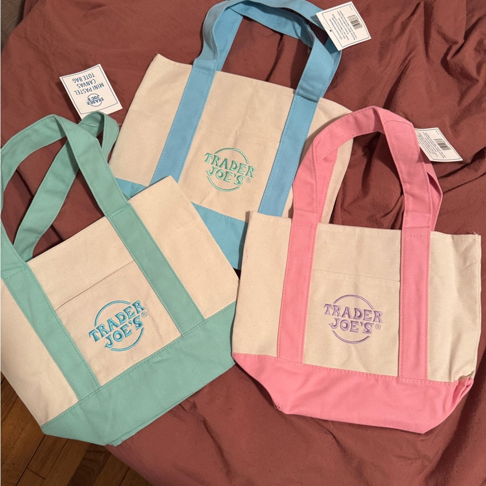 Canvas Tote Bag Set - Pink, Blue, Green